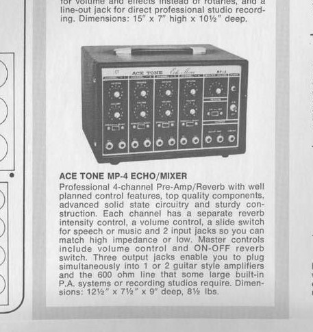 Ace Tone Mp-4 Echo Mixer 1971 catalog clip