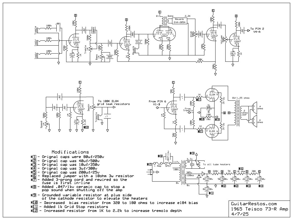 1965 Tiesco 73-R schematic with modifications